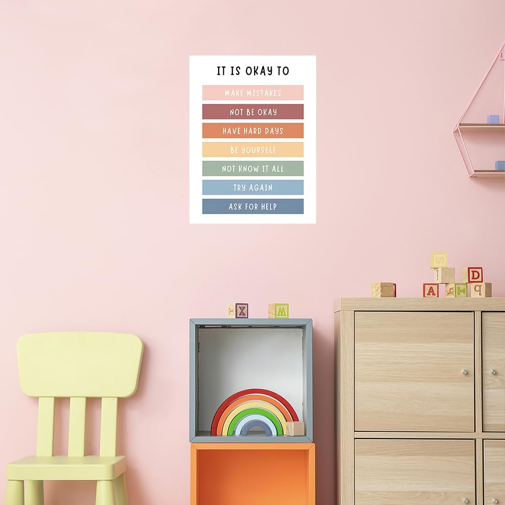 uoyien Growth Mindset Mental Health Posters Boho Classroom Playroom Therapy Office Decor Affirmations Quotes Canvas Wall Art Kids Educational Prints For Calming Corner Decoration 16x24in Unframed