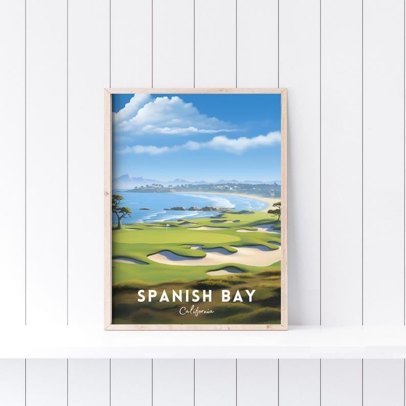 Nationcog Spanish Bay Golf Poster, Vintage California Travel Wall Art Print, Retro Coastal Links Artwork, Classic Golf Decor Gift for Enthusiasts (Unframed) (11x14)