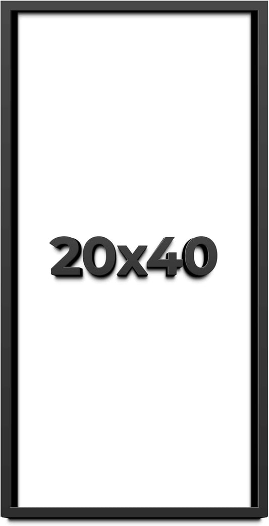 20x40 Shadow Box Black Solid Wood Display Frame with White Acid-Free Backing UV Acrylic & Hanging Hardware - with 3/4" Usable Depth