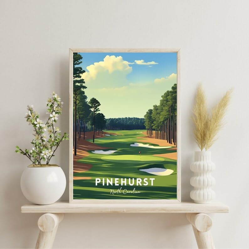 Nationcog Pinehurst Golf Wall Art Print, Vintage North Carolina Resort Poster for Living Room or Teen Bedroom, Scenic Course Decor, Great Golf Gift for Dad or Sports Fans (Unframed) (24x36)