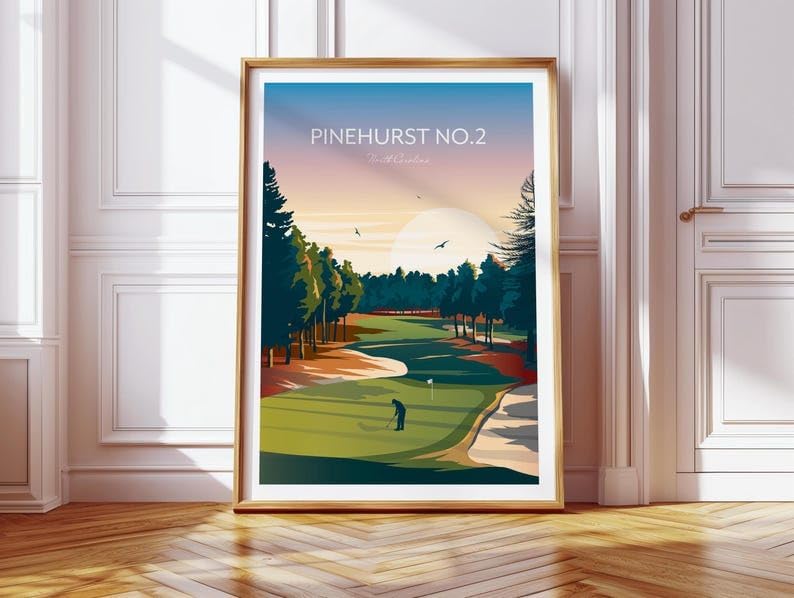 US Open Pinehurst No.2 Golf Print, US Open North Carolina, North Carolina Golf Art, Vintage Golf Print, Golf Championship Wall Decor, Scenic Golf Landscape (Unframed) (20x30)
