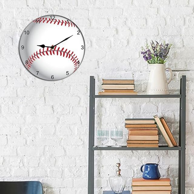 Baseball Wall Clock Sport Ball Wall Clock Wooden Clock Wall Decor Battery Operated Clocks Wall Clock Non Ticking Quartz Analog Bathroom Clock Round 10inch