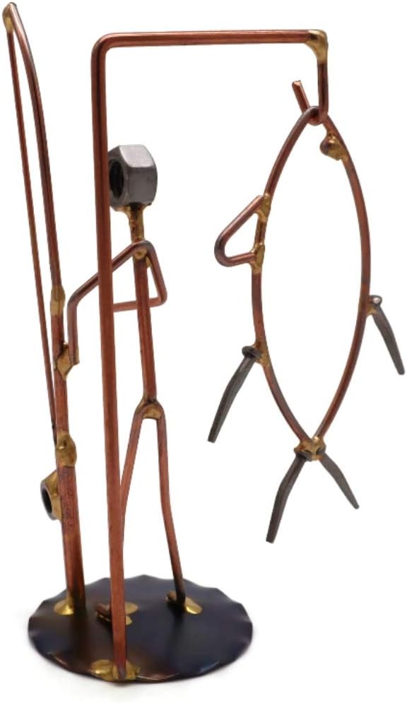 Sport Fisherman with Tuna Collectible Handmade Metal Art Figurine, Desk Accessories, Trophy, Boss Gift, Office Décor, Outdoor Sports, Fishing