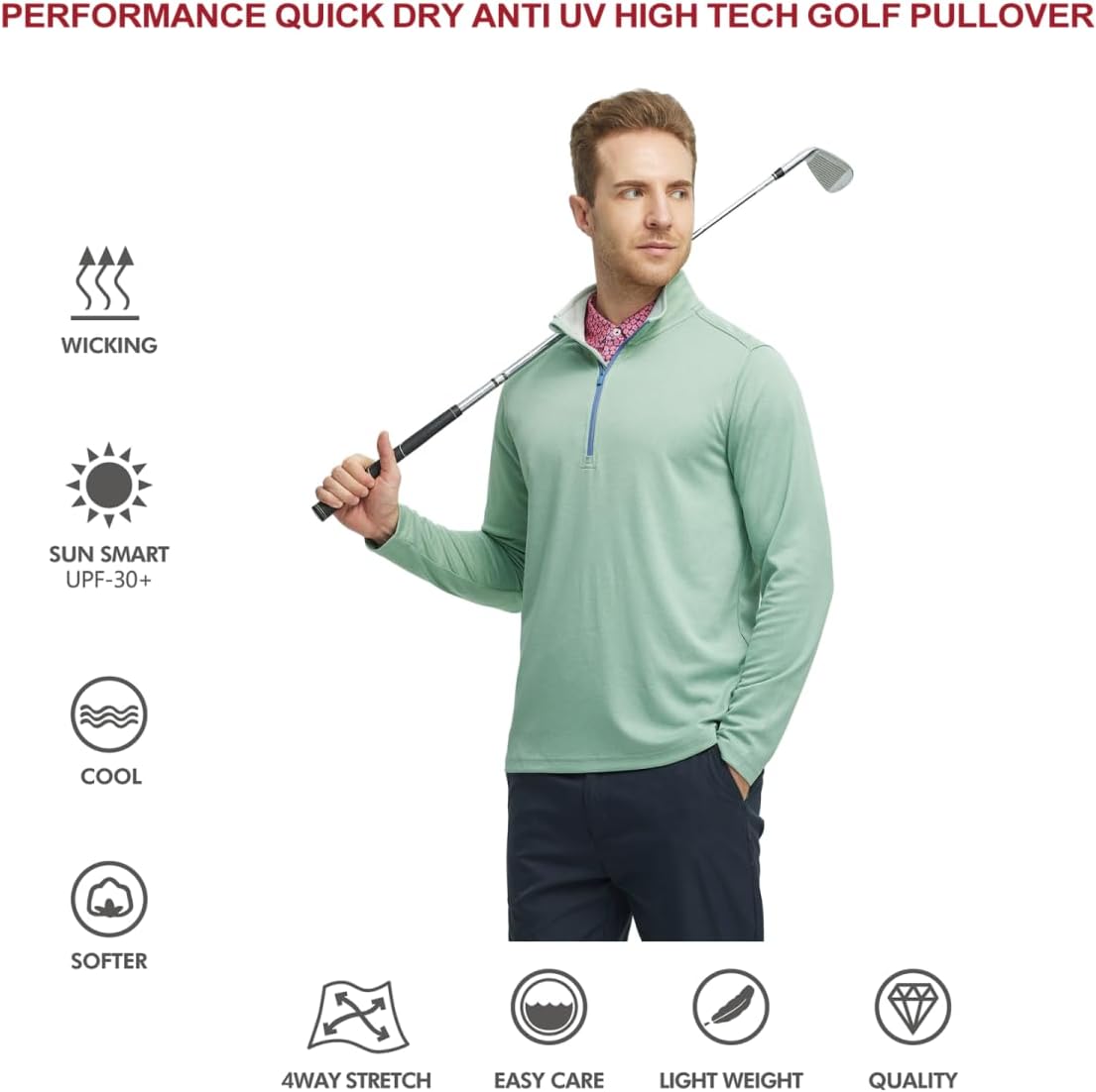 M MAELREG Quarter Zip Golf Pullover Men Dry Fit Long Sleeve Performance Wicking Mock Neck 1/4 Zip Pullover Mens Sweatshirt