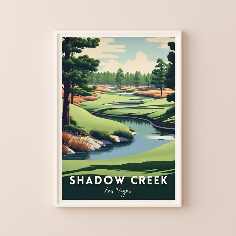 Nationcog Shadow Creek Golf Wall Art, Las Vegas Scenic Course Poster with Water Features, Modern Decor for Office or Bedroom, Great Gift for Dad, Husband, or Golf Enthusiasts (Unframed) (9x11)