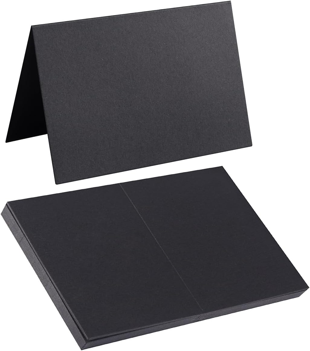 50 Pack Blank Cards Folded Cardstock Thank You Blank Greeting Cards for Invitations, Wedding, Greeting Cards, All Occasion DIY (Black, 5x7)