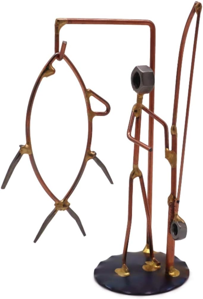 Sport Fisherman with Tuna Collectible Handmade Metal Art Figurine, Desk Accessories, Trophy, Boss Gift, Office Décor, Outdoor Sports, Fishing