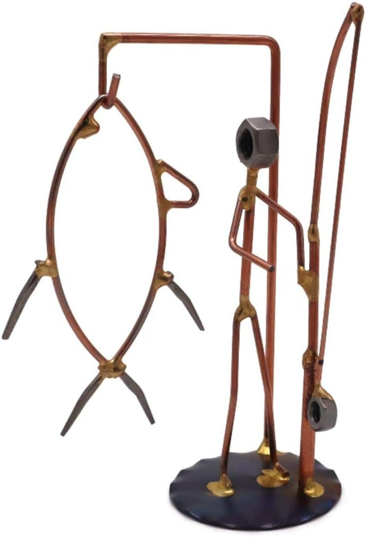 Sport Fisherman with Tuna Collectible Handmade Metal Art Figurine, Desk Accessories, Trophy, Boss Gift, Office Décor, Outdoor Sports, Fishing