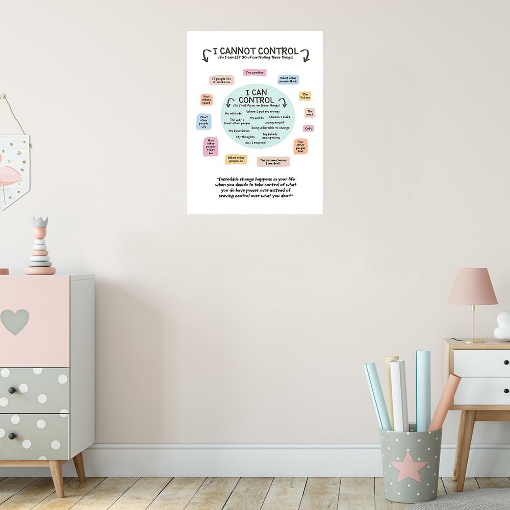 uoyien Growth Mindset Mental Health Posters I Cannot Control and I Can Control Positive Affirmations Charts Canvas Wall Art Kids Educational Prints For Calming Corner Decorations 16x24in Unframed