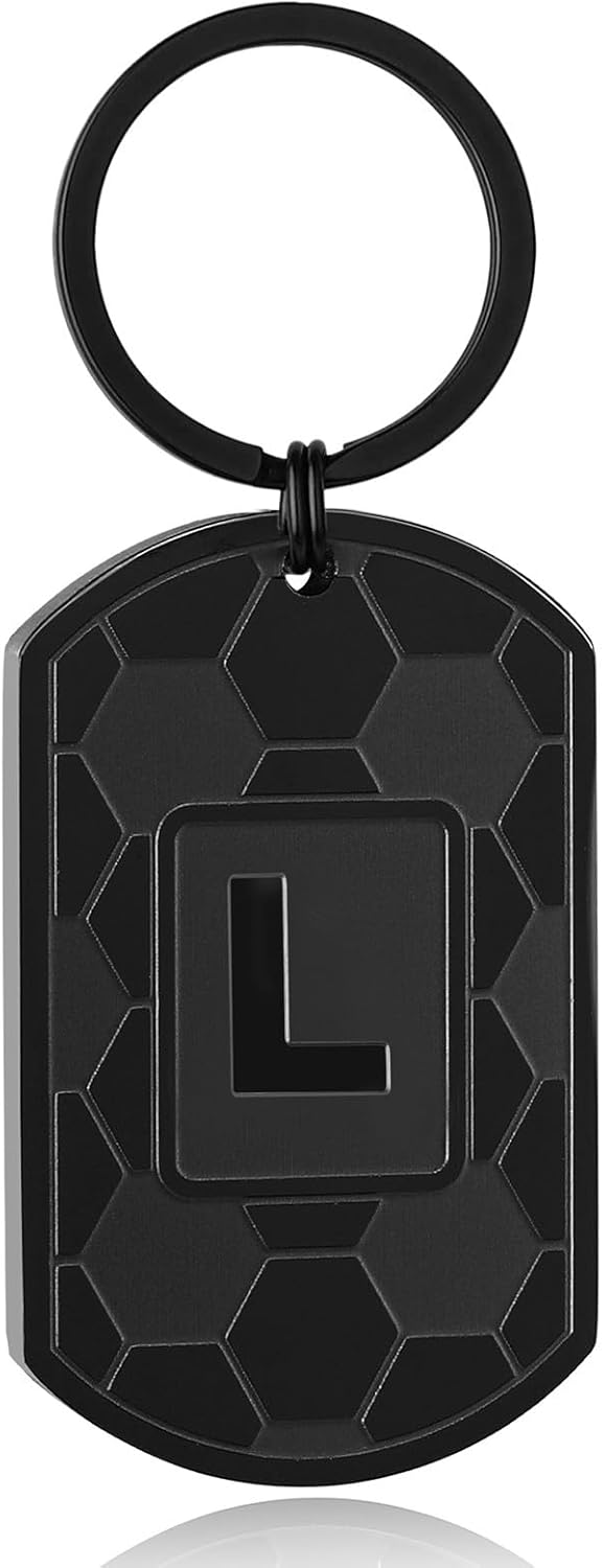 Initial Keychain Gifts for Men,Soccer Dog Tag Mens Keychains for Men Him Dad