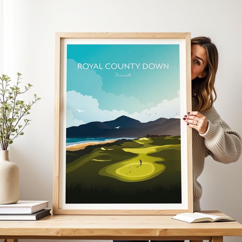 Nationcog Royal County Down Golf Print - Newcastle, Northern Ireland, Royal County Down Poster, Vintage Golf Travel Poster, Scenic Golf Course Art, Golf Course Wall Art (Unframed) (9x11)