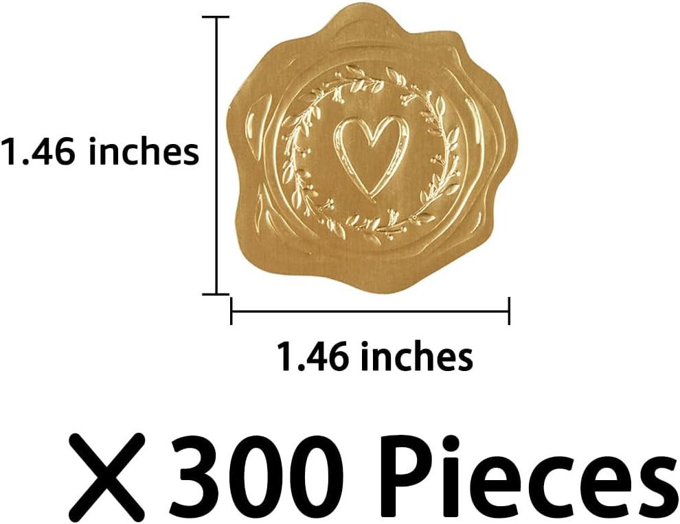 300 Pieces Embossed Gold Foil Stickers Gold Stickers for Envelopes, Wedding Invitations, Christmas Greeting Cards Envelopes (Gold Heart-Love)