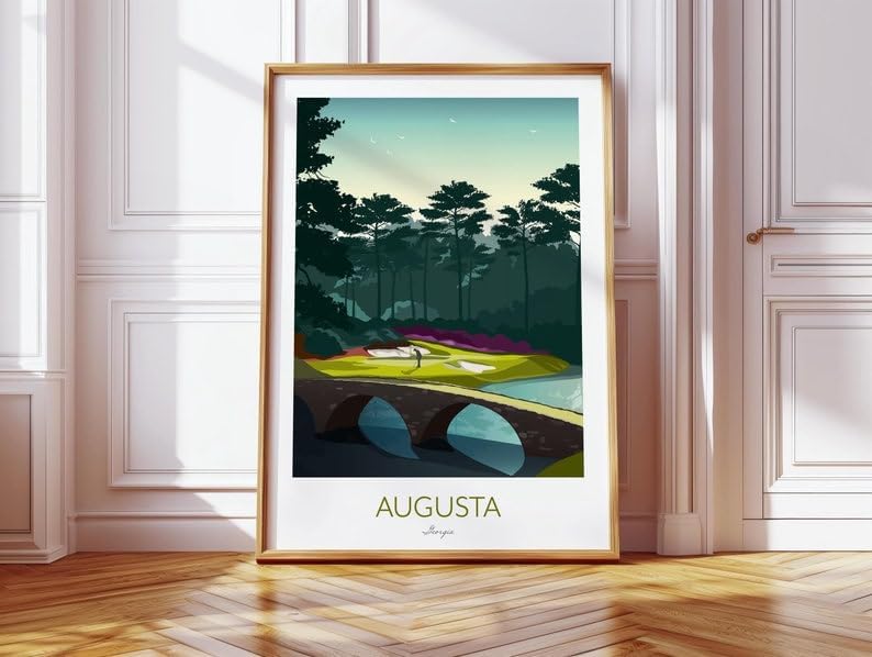 Nationcog Augusta Golf Print - The Masters; Golden Bell 12th Hole; Scenic Golf Course Wall Art; Vintage Augusta Golf Print; Augusta Georgia Landscape Poster (Unframed) (24x36)