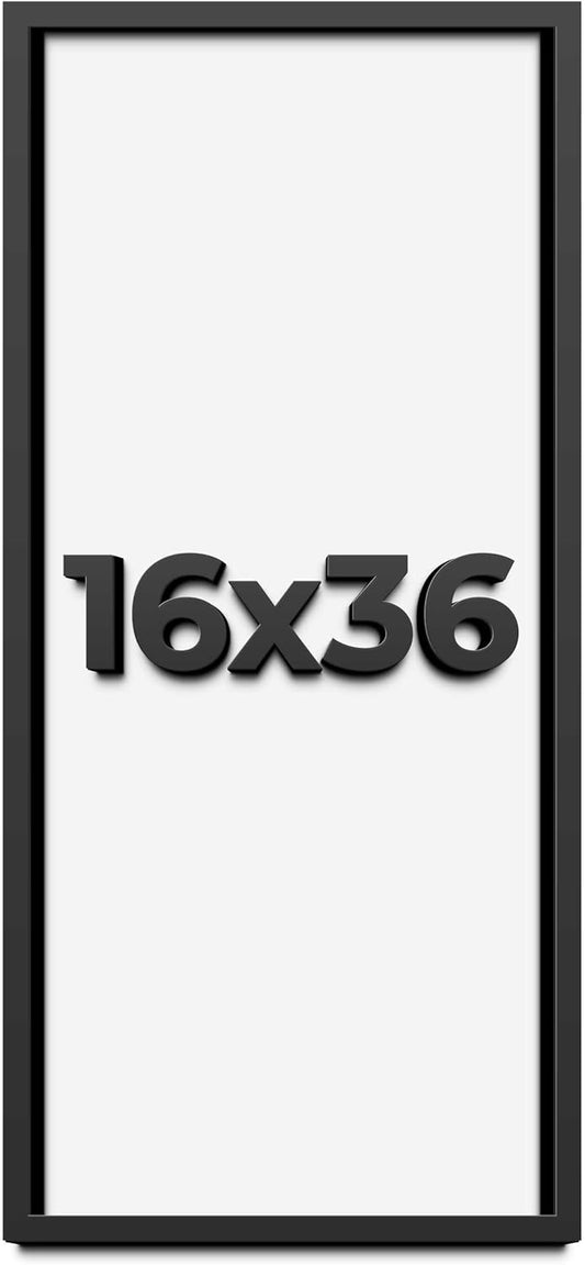 16x36 Shadow Box Black Solid Wood Display Frame with White Acid-Free Backing UV Acrylic & Hanging Hardware - with 3/4" Usable Depth