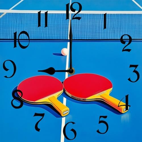 Ping Pong Square Clock Silent No Tick Battery Powered Home Decor 10inch Wooden Wall Clock for Living Room Kitchen Bathroom Farmhouse