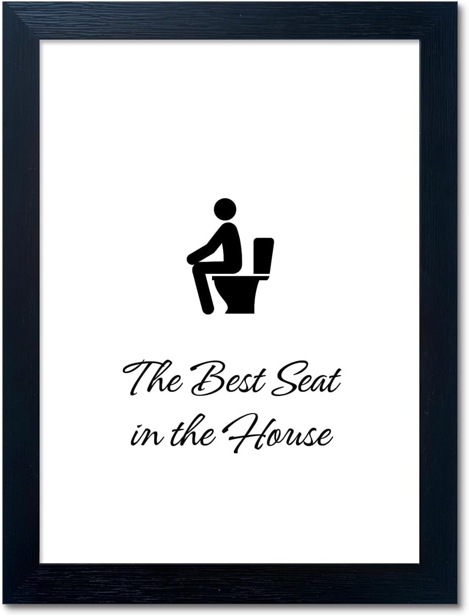 Trendy Black & White Framed Wall Art - Funny Bathroom Quote for Restroom & Washroom