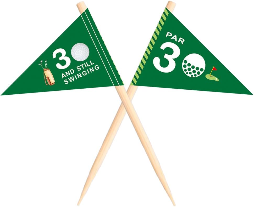 Golf Themed Toothpick Flags, 20 PCS Par 30 And Still Swinging Birthday Golf Cocktail Picks Mini Stick Cupcake Toppers Flags for Par 30 Golf 30th Birthday Party Food Bar Decorations (Par 30)