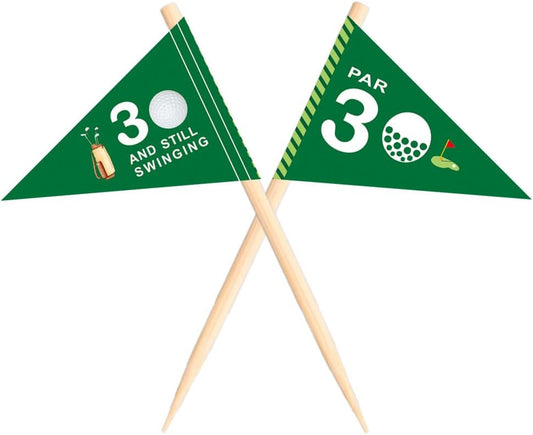 Golf Themed Toothpick Flags, 20 PCS Par 30 And Still Swinging Birthday Golf Cocktail Picks Mini Stick Cupcake Toppers Flags for Par 30 Golf 30th Birthday Party Food Bar Decorations (Par 30)