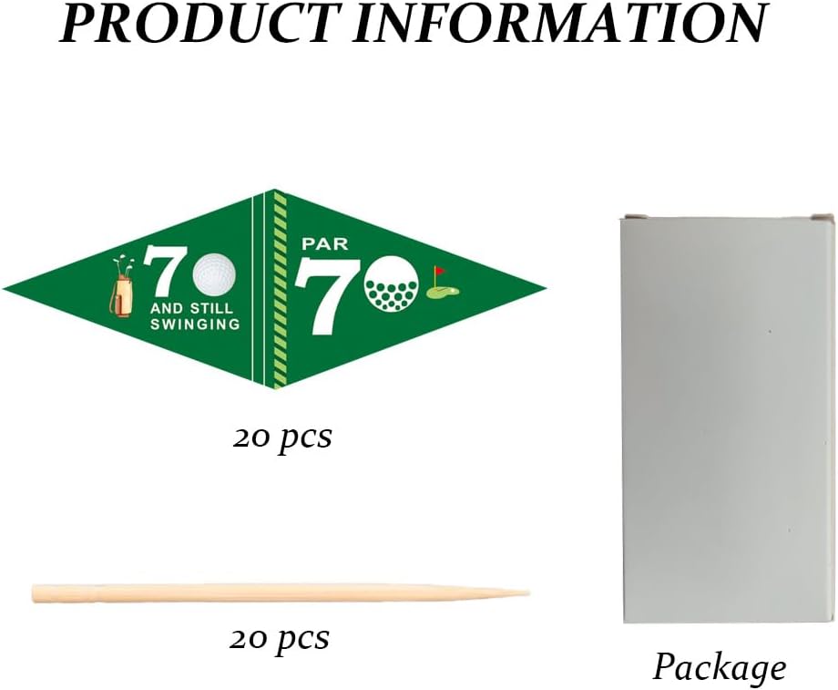 Golf Themed Toothpick Flags, 20 PCS Par 70 And Still Swinging Birthday Golf Cocktail Picks Mini Stick Cupcake Toppers Flags for Par 70 Golf 70th Birthday Party Food Bar Decorations (Par 70)