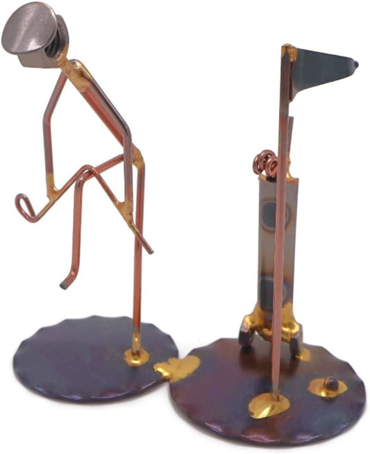 Golfer Breaking Clubs - with Golf Bag/Flag Collectible Handmade Metal Art Figurine, Desk Accessories, Trophy, Boss Gift, Office Décor, Business Professional, Golfing