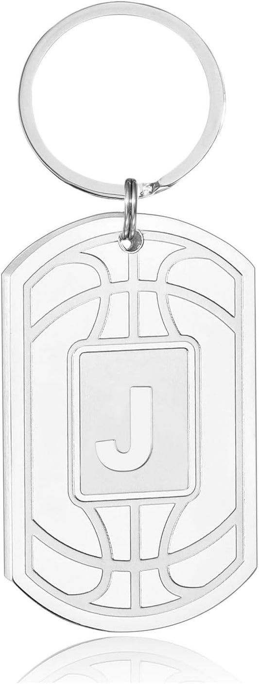 Initial Keychain Gifts for Men,Basketball Dog Tag Mens Keychains for Men Him Dad