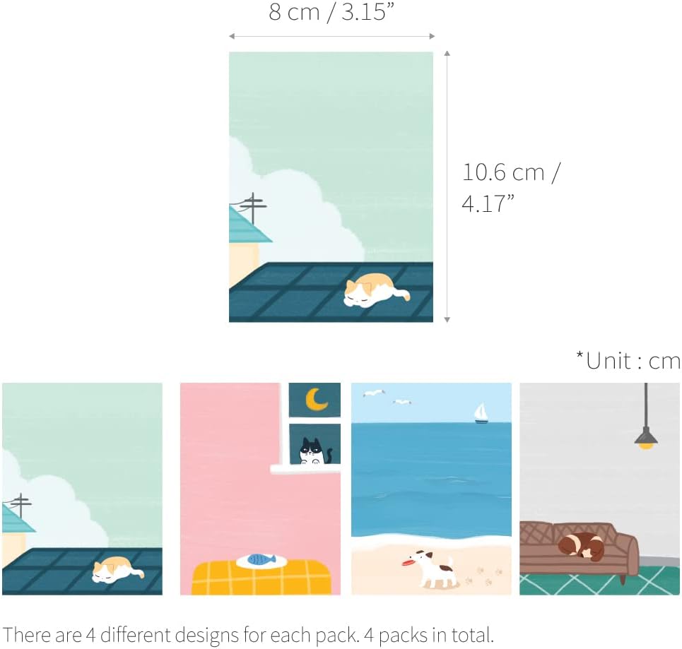 Monolike Memopad Playing Days design SET - 4 Packs, 4 Different Designs, 100 Sheets Per Pad, Total 400 Sheets, Note pads, Writing pads