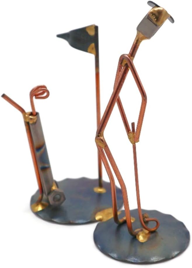 Golf Putt with Clubs Collectible Handmade Metal Art Figurine, Desk Accessories, Trophy, Boss Gift, Office Décor, Business Professional, Golfing