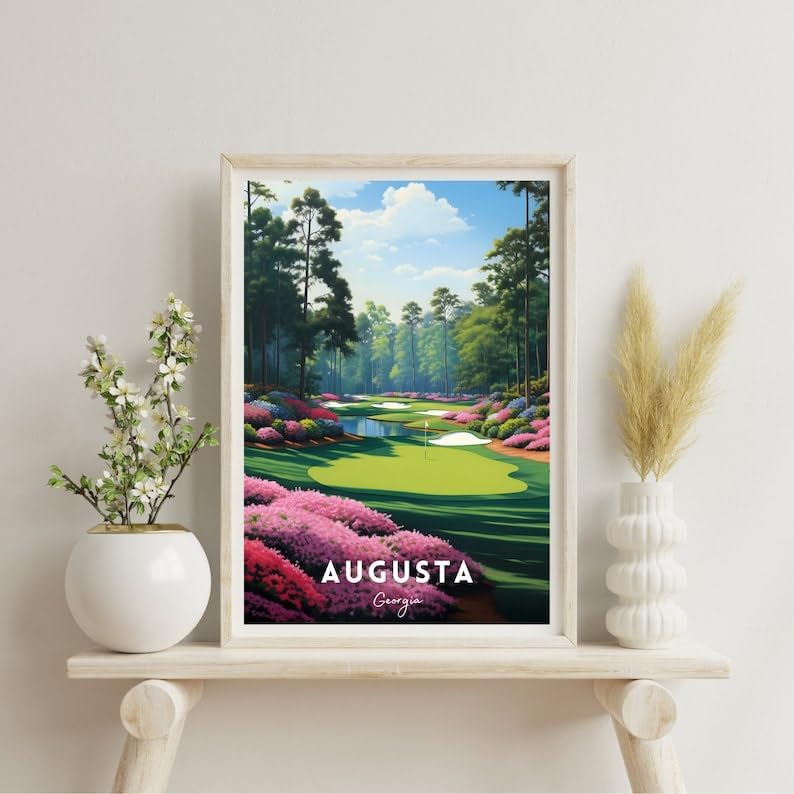 Nationcog Augusta Golf Course Wall Art Print, Vintage Masters Landscape Decor for Office or Living Room, Unique Golf Gift for Dad, Scenic Sports Poster for Men (Unframed) (24x36)