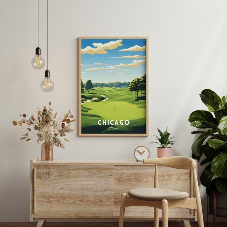 Nationcog Chicago Golf Club Wall Art Poster, Illinois Vintage Course Print for Office, Study, or Bedroom, Classic Decor for Men, Unique Gift for Dad, Husband, or Golf Fans (Unframed) (16x24)