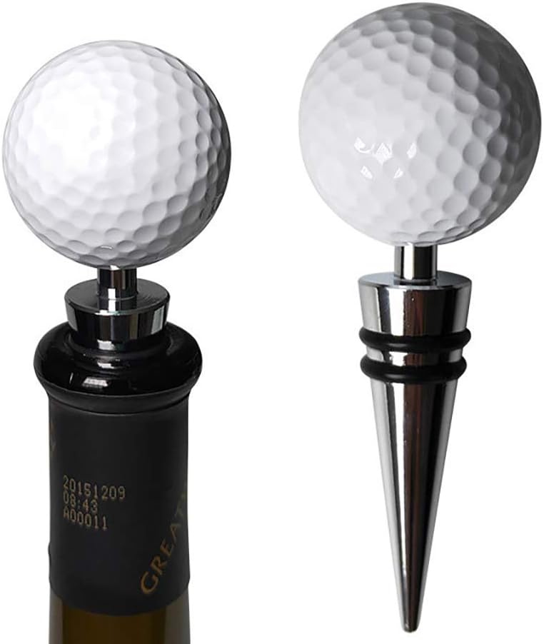 BGMAX Novelty Golf Ball Wine Stoppers, Golf Ball Wine and Beverage Bottle Stoppers, Wine Top Decoration, Ideal gift for wine lover & golf lover, Keeps Wine Fresh Effectively (Longer Silver)