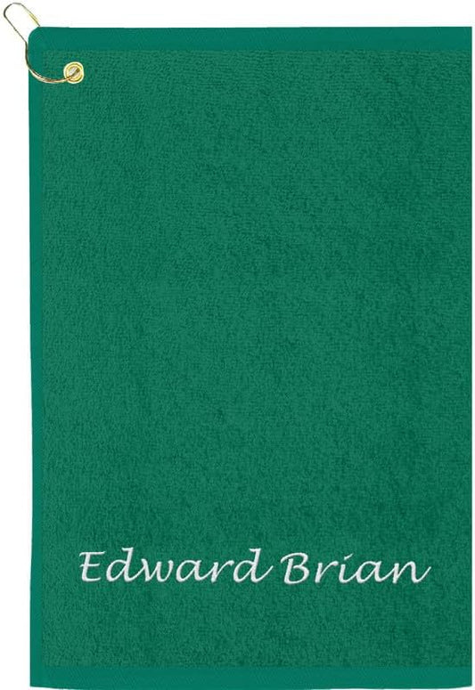 Personalized Passion Golf Towels with Corner Grommet - 16"x26" Customized Velour Cotton Golf Bag Towels with Name - Super Soft and Highly Absorbent - Quickly Remove Dirt and Sweat - Green