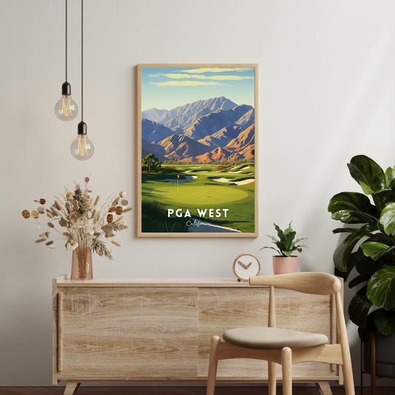 Nationcog PGA West Golf Wall Art Print, California Desert Landscape Poster for Office or Home, Bold Golf Decor for Men, Gift for Dad or Golf Lovers, Scenic Southwest Accent (Unframed) (27x40)