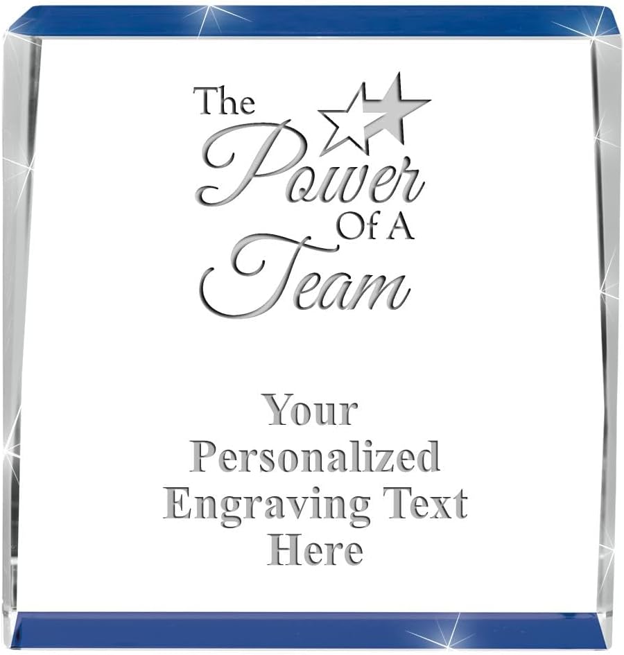 Crown Awards Customizable Crystal Trophy, 4" Engraved Blue Spotlight Crystal Award