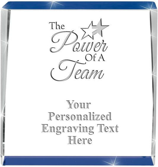 Crown Awards Customizable Crystal Trophy, 4" Engraved Blue Spotlight Crystal Award