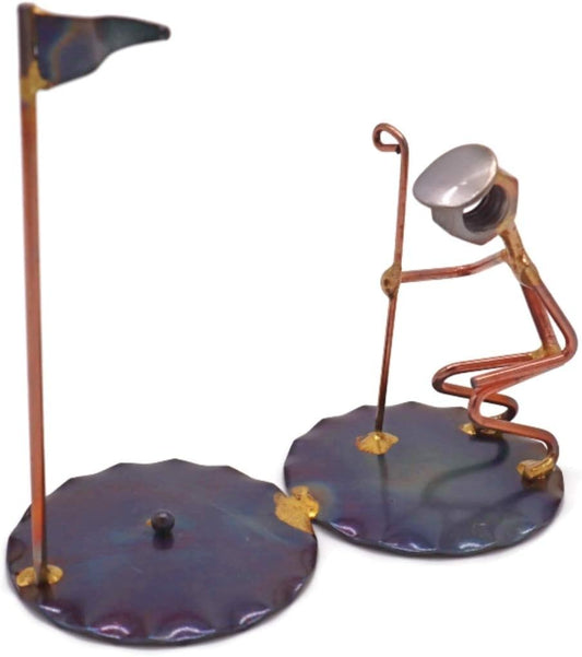 Golf Short Putt Man Collectible Handmade Metal Art Figurine, Desk Accessories, Trophy, Boss Gift, Office Décor, Business Professional, Golfing
