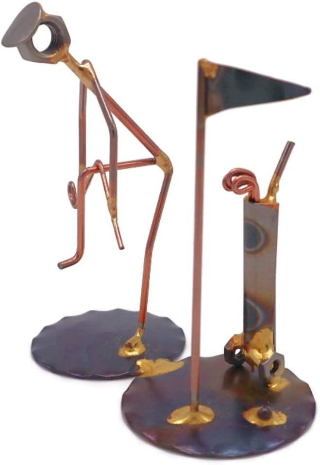 Golfer Breaking Clubs - with Golf Bag/Flag Collectible Handmade Metal Art Figurine, Desk Accessories, Trophy, Boss Gift, Office Décor, Business Professional, Golfing