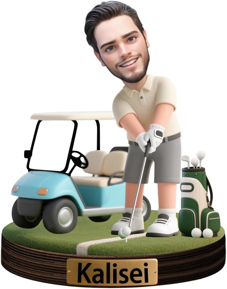 Personalized Golfer Caricature Figurine Desk Decor Plaque Custom Golf Lover Figurine Ornament Sign Golfer Photo Cartoon Portrait Name Plaque Gifts for Christmas Birthday Anniversary,03