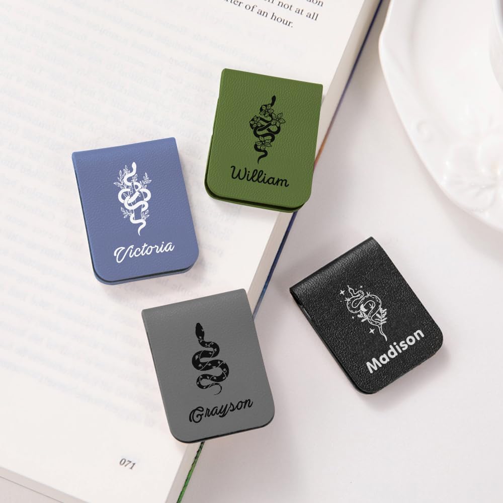 CALLIE Personalized Magnetic Bookmark Clip – Custom Name Reading Gifts for Book Lovers, Birthday Teacher's Day Christmas for Bookworm Gifts (Floral Snake)