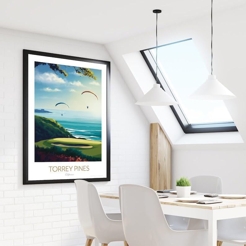 Torrey Pines Golf Print - San Diego, California Travel Wall Art, Torrey Pines Golf Poster, California Golf Course Print, Coastal Golf Art, Paragliding Wall Decor (Unframed) (16x24)
