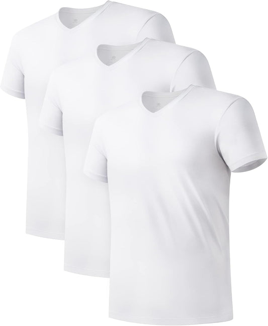 DAVID ARCHY Men's Undershirt Bamboo Rayon Moisture-Wicking V-Neck T-Shirts Stretch Tees for Men, 3 or 5 Pack
