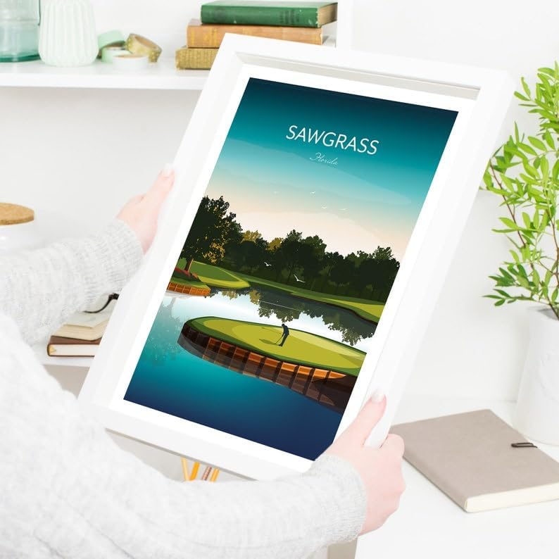 Golf Print - TPC Sawgrass Florida - Island Green 17th Hole, Florida Golf Course Art, Golf Wall Decor, Island Green Illustration, Golf Gift for Him, Scenic Golf Landscape (Unframed) (12x18)