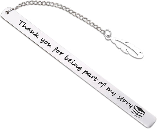 FunisFun Appreciation Gifts for Teachers, Thank You for Being Part of My Story Metal Bookmark for Reading Lovers Writers Friends Coworker Teens, Book Accessories for Christmas New Year Graduation