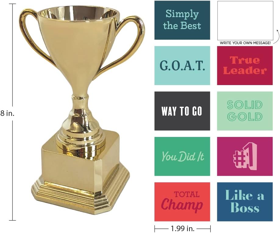 Paper Riot Co. Customizable Gold Trophy Cup- Weighted Plastic Novelty Funny Humor Gift for kids, awards, trophy medals, party, rewards, prizes, celebrations, reusable- 8" H x 3.25" W