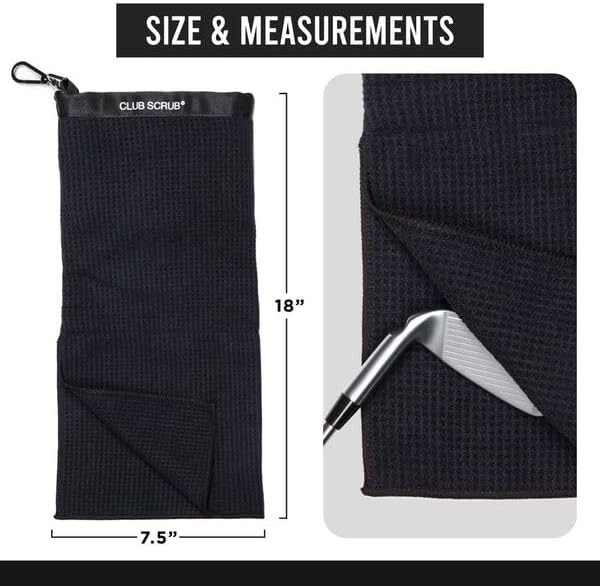 Club Scrub Towel Pro, Golf Club and Ball Cleaning Pouch with Attached Towel, Waterproof Exterior, Clean Face Technology Liner, Machine Washable, Cleans Club Grooves, Waffle-Weave Microfiber