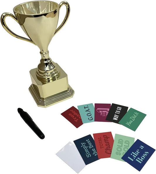 Paper Riot Co. Customizable Gold Trophy Cup- Weighted Plastic Novelty Funny Humor Gift for kids, awards, trophy medals, party, rewards, prizes, celebrations, reusable- 8" H x 3.25" W
