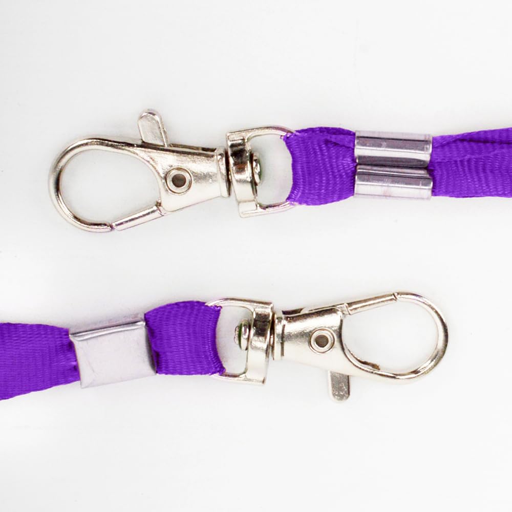 Lanyards 50 Pcs Bulk Lanyard for Id Badges Flat Purple Lanyard with Badge Clip Swivel Hook (50, Purple)