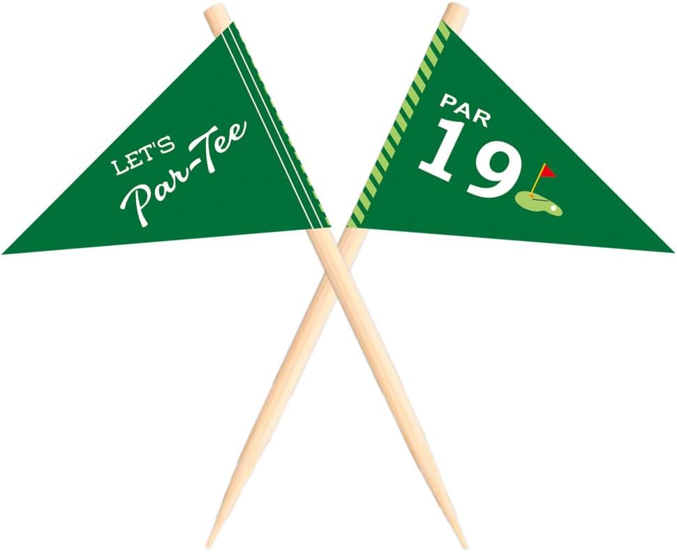 Golf Themed Toothpick Flags, 20 PCS Par 19 Let's Par-Tee Birthday Cocktail Picks Mini Stick Cupcake Toppers for 19th Birthday Party Food Bar Decorations
