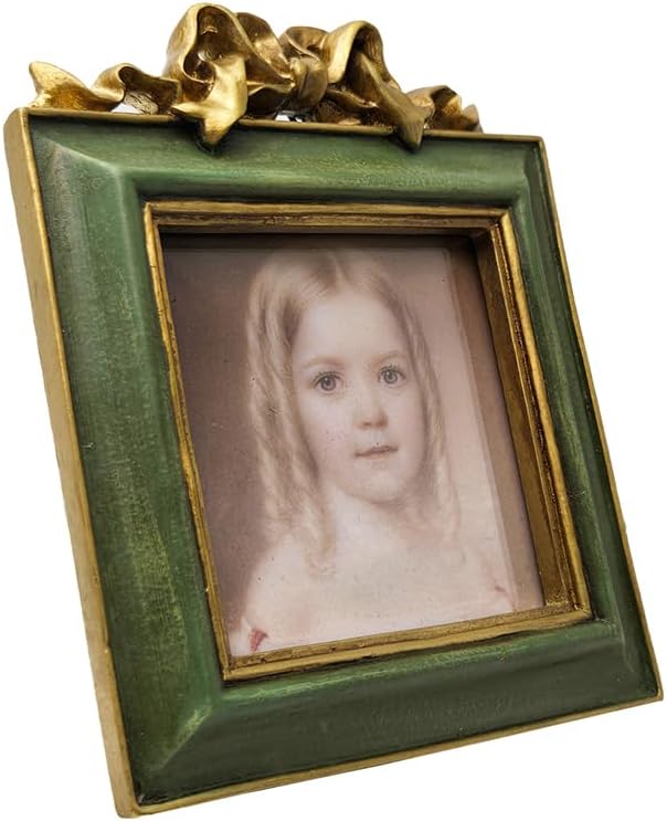 SYLVIA'S SHOP 3x3 Small Vintage Picture Frame, Mini Antique Ornate Square Photo Frame, for Tabletop and Wall Display, Retro Home Decor, Photo Gallery Art, Green