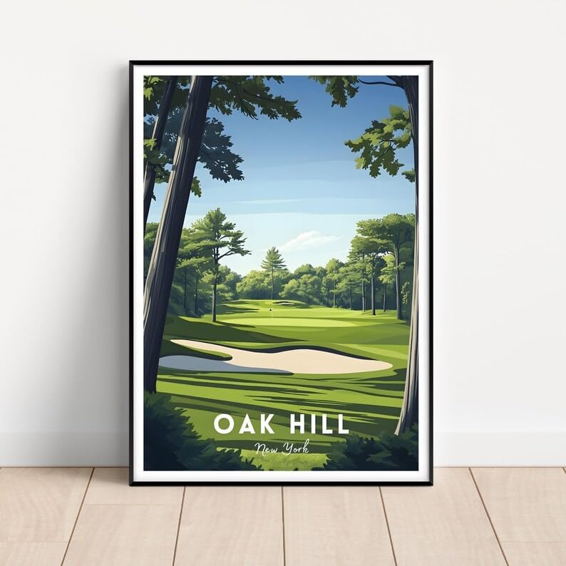 Nationcog Oak Hill Golf Poster, Vintage New York Travel Wall Art Print, Retro Country Club Artwork, Classic Golf Decor for Home, Bar or Office (Unframed) (27x40)