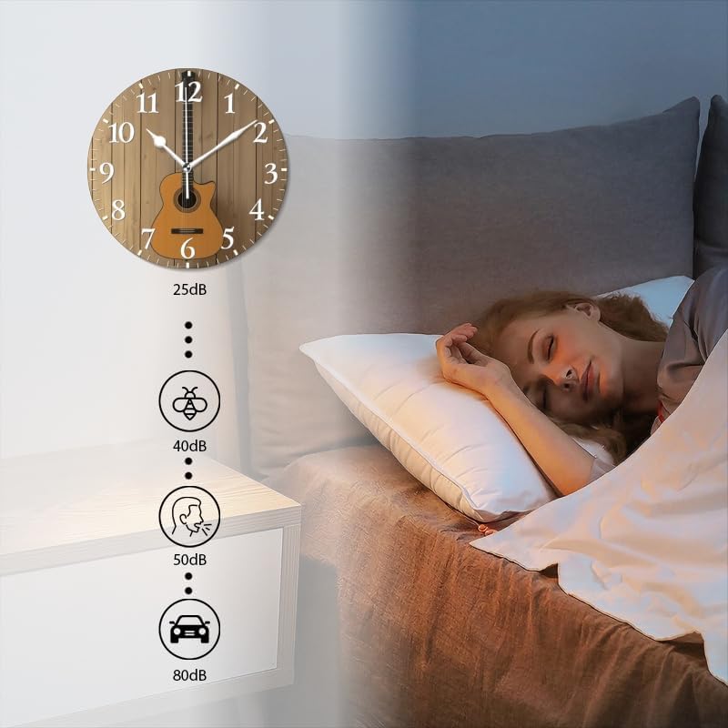 Guitar Wall Clock Non-Ticking Silent Clocks Battery Operated Analog Decor Clock for Home-Guitar Hanging On Wall(14inch)